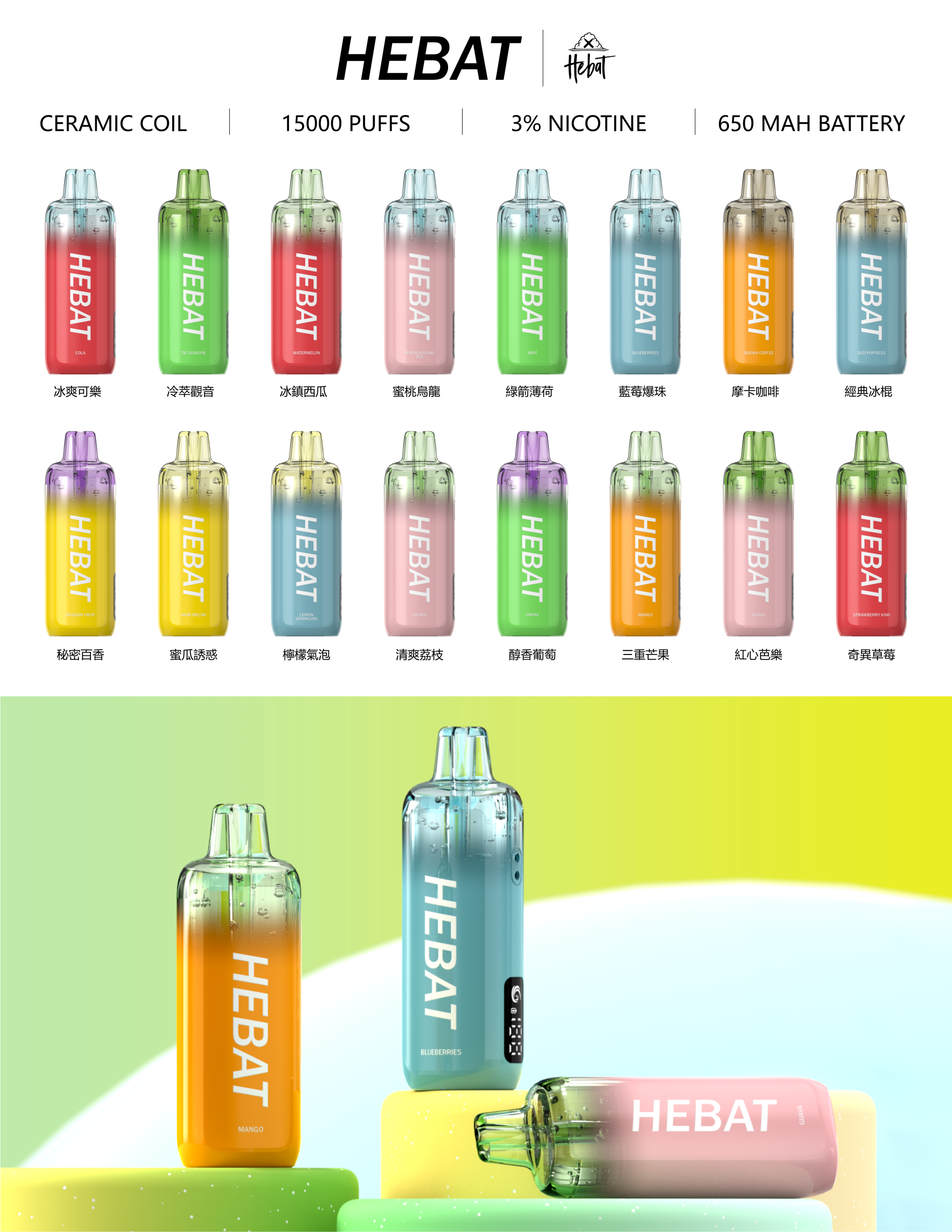 hebat 喜貝 15000口拋棄式電子菸 w